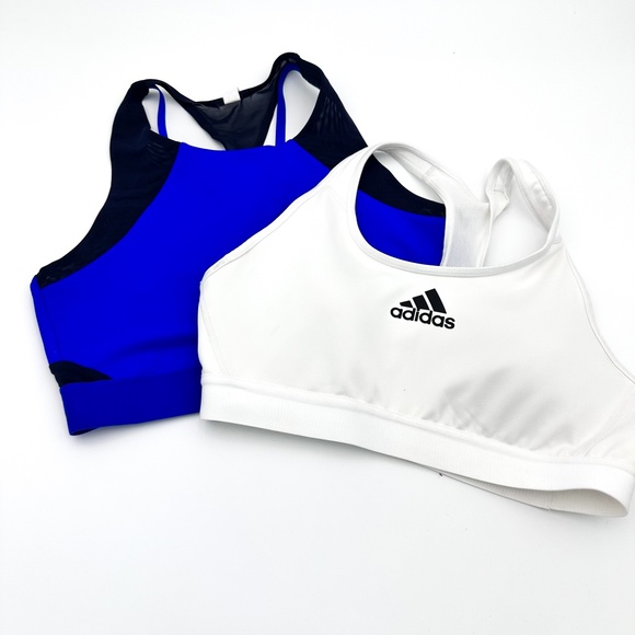 Under Armour & Adidas 2 High Impact Sports Bras Women's Large White Blue - Picture 1 of 6